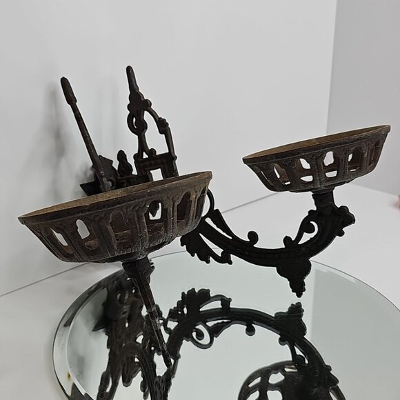 Antique Dual Arm Wall Mount Oil Lamp Holder Cast Iron Sconce Swing Bracket USA - Picture 3 of 16